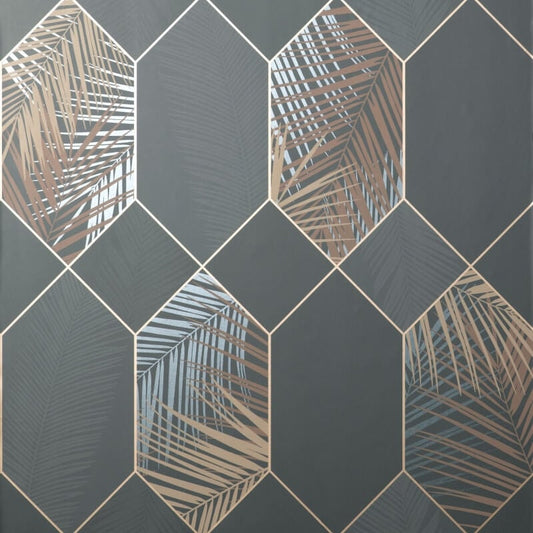 Miami Geo Metallic Wallpaper - Charcoal/Copper - Fine Décor - FD42833 - Premier Wallcovering