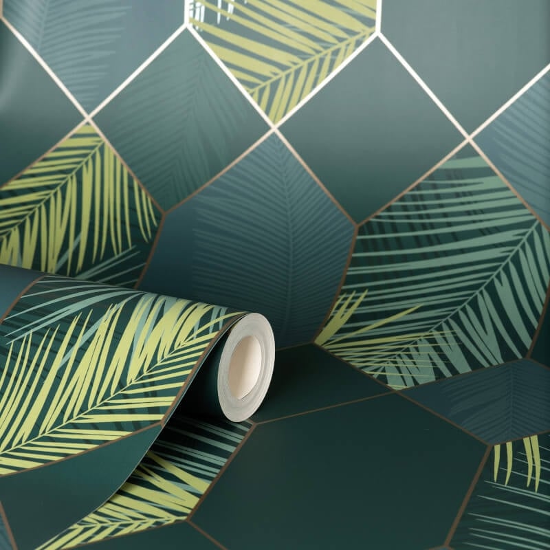 Miami Geo Metallic Wallpaper - Emerald/Gold - Fine Décor - FD42836 - Premier Wallcovering
