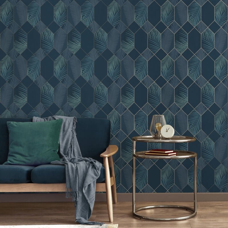 Miami Geo Metallic Wallpaper - Navy/Silver - Fine Décor - FD42837 - Premier Wallcovering