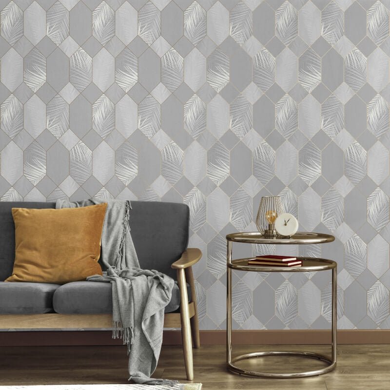 Miami Geo Metallic Wallpaper - Grey/Silver - Fine Décor - FD42835 - Premier Wallcovering