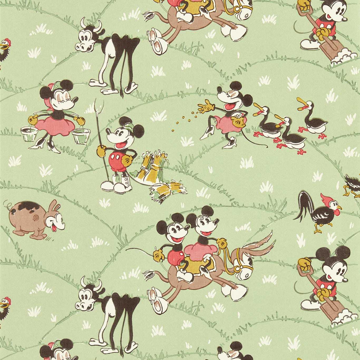 Mickey At The Farm Wallpaper - Macaron Green - DDIW217266 - Sanderson - Premier Wallcovering