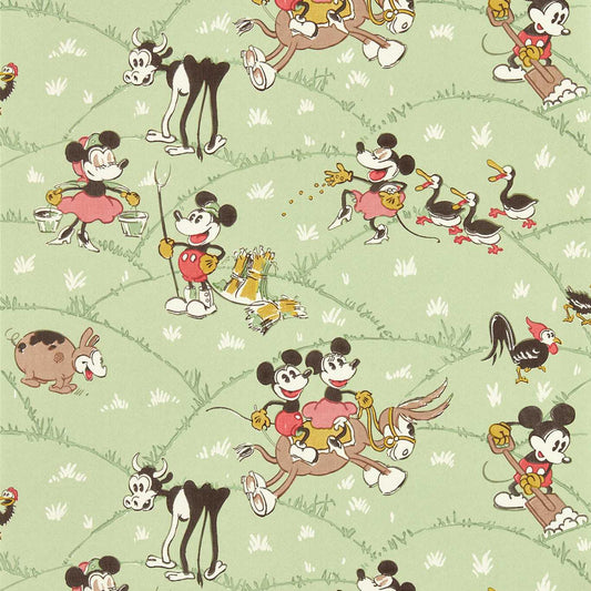 Mickey At The Farm Wallpaper - Macaron Green - DDIW217266 - Sanderson - Premier Wallcovering