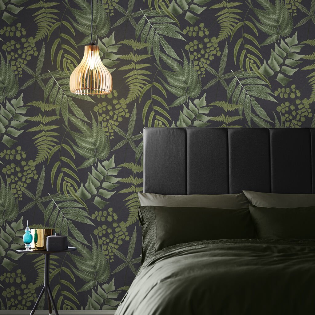 Midsummer Fern Wallpaper - Black - Graham & Brown - 107879 - Premier Wallcovering
