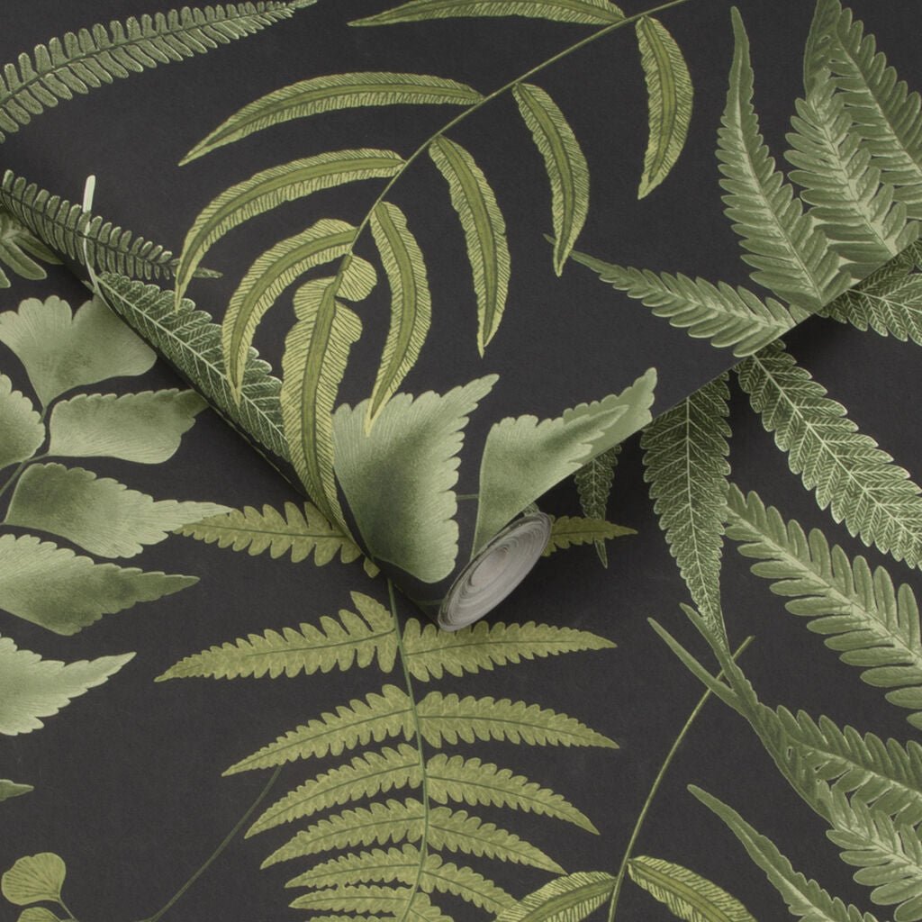 Midsummer Fern Wallpaper - Black - Graham & Brown - 107879 - Premier Wallcovering