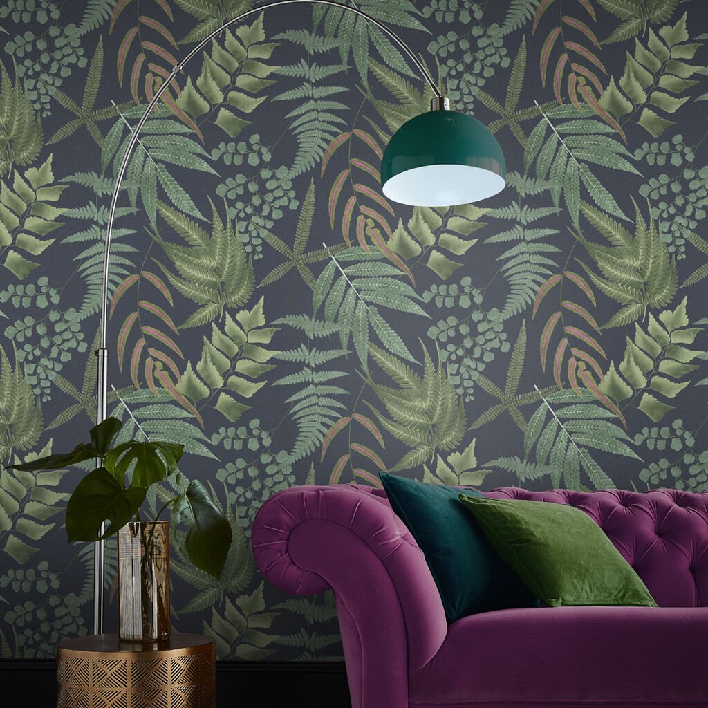 Midsummer Fern Wallpaper - Navy - Graham & Brown - 107881 - Premier Wallcovering