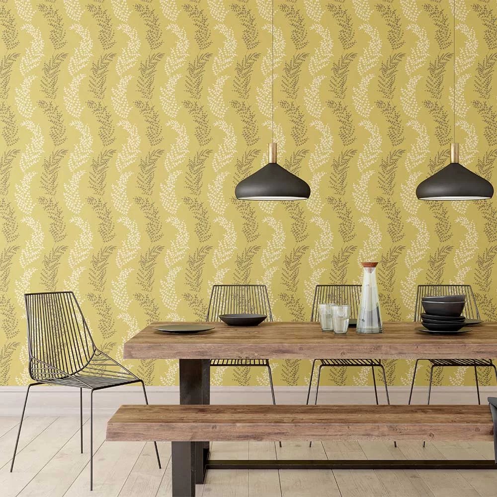 Mimosa Trail Wallpaper - Mustard - Ohpopsi - JRD50107W - Premier Wallcovering