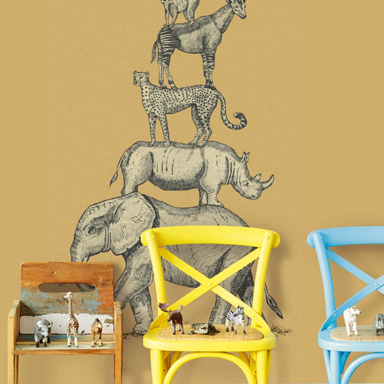 Mini Me Safari Stack Mural Wallpaper - Ochre - Eijffinger - 399112 - Premier Wallcovering