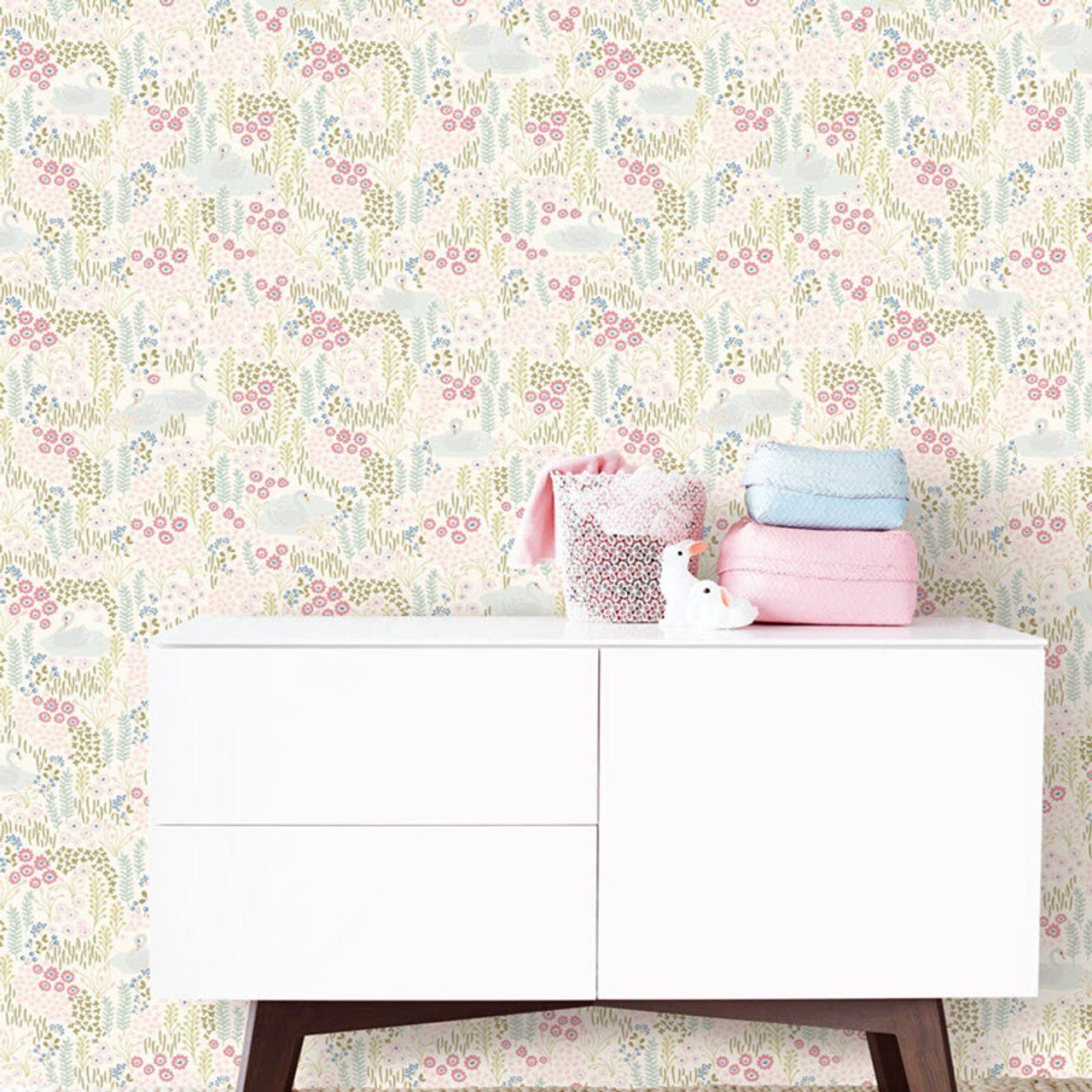 Mini Me Vintage Swans Mural Wallpaper - Multi - Eijffinger - 399118 - Premier Wallcovering