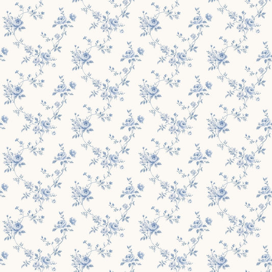 Miniatures 2 Small Roses Wallpaper - Blue - Galerie - G67892 - Premier Wallcovering