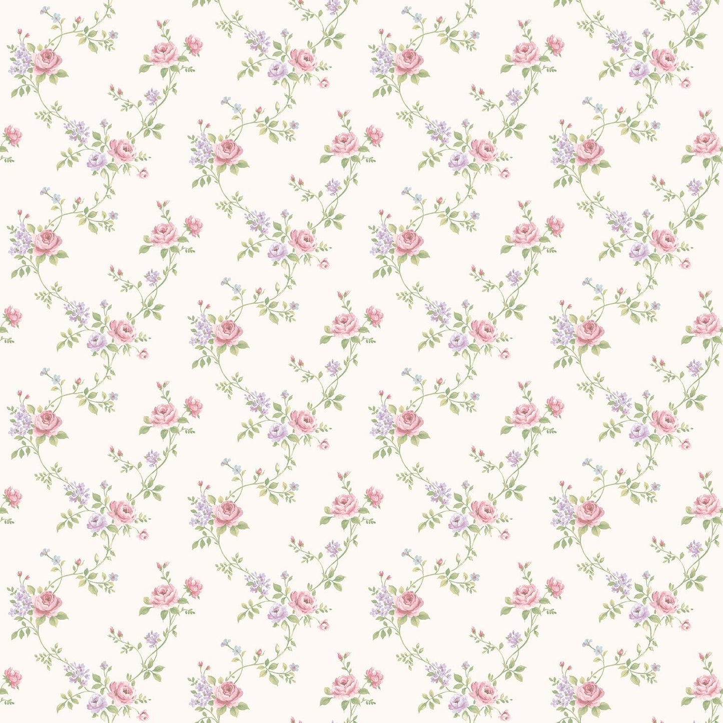 Miniatures 2 Small Roses Wallpaper - Pink / Lilac / Green - Galerie - G67896 - Premier Wallcovering