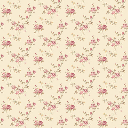 Miniatures 2 Small Roses Wallpaper - Pink / Beige - Galerie - G67893 - Premier Wallcovering