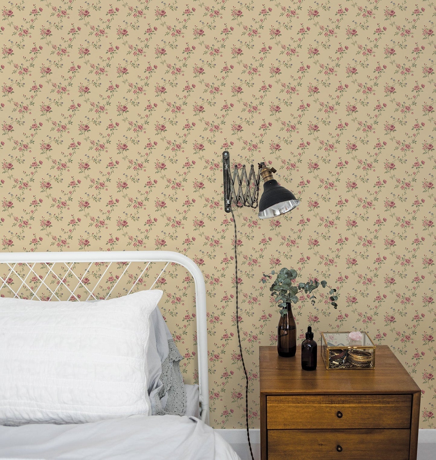 Miniatures 2 Small Roses Wallpaper - Pink / Green - Galerie - G67894 - Premier Wallcovering