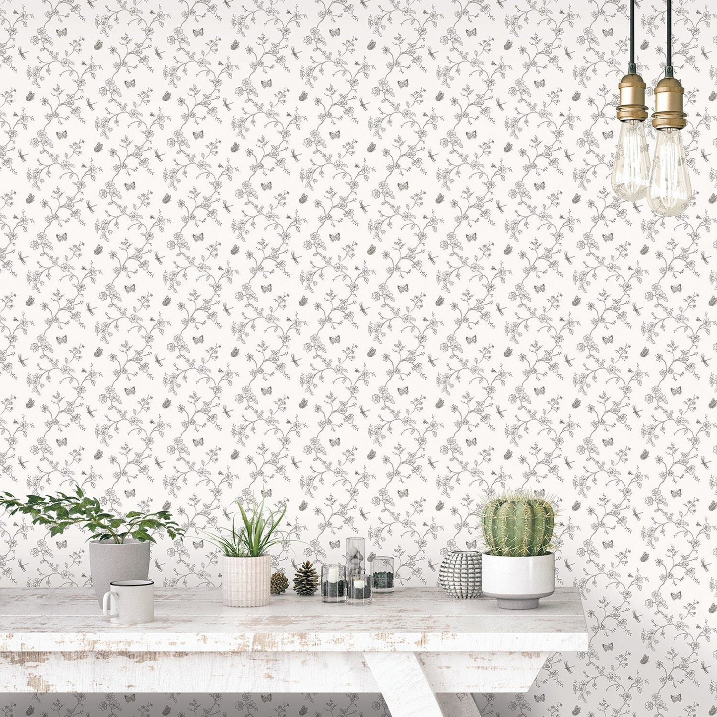 Miniatures 2 Trellis Butterfly Wallpaper - Charocal - Galerie - G67850 - Premier Wallcovering