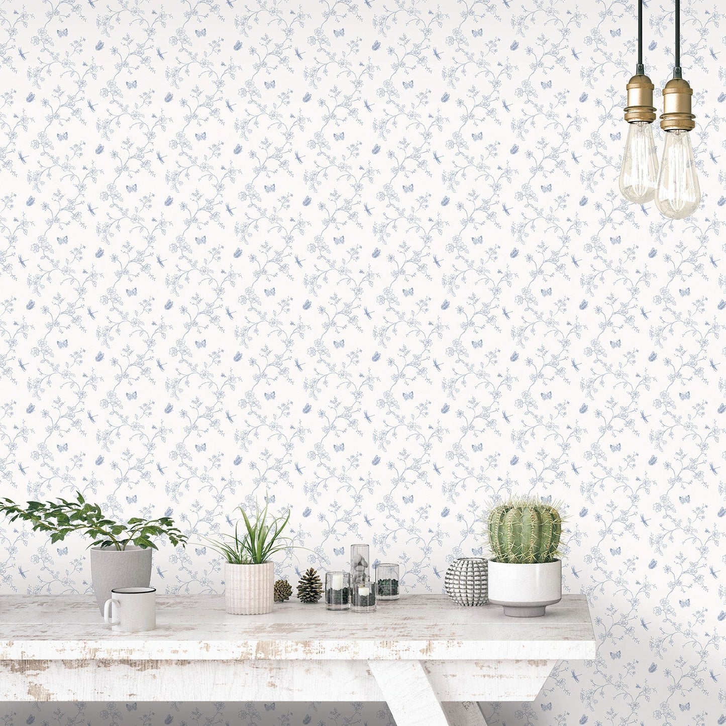 Miniatures 2 Trellis Butterfly Wallpaper - Blue - Galerie - G67851 - Premier Wallcovering