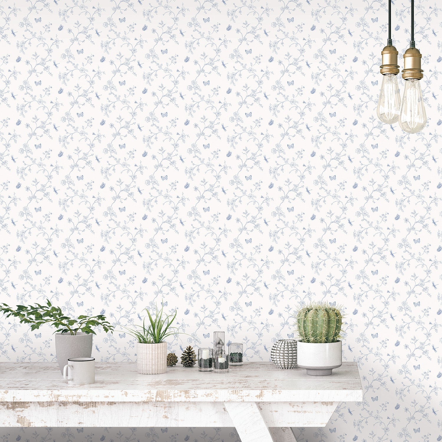 Miniatures 2 Trellis Butterfly Wallpaper - Blue - Galerie - G67851 - Premier Wallcovering