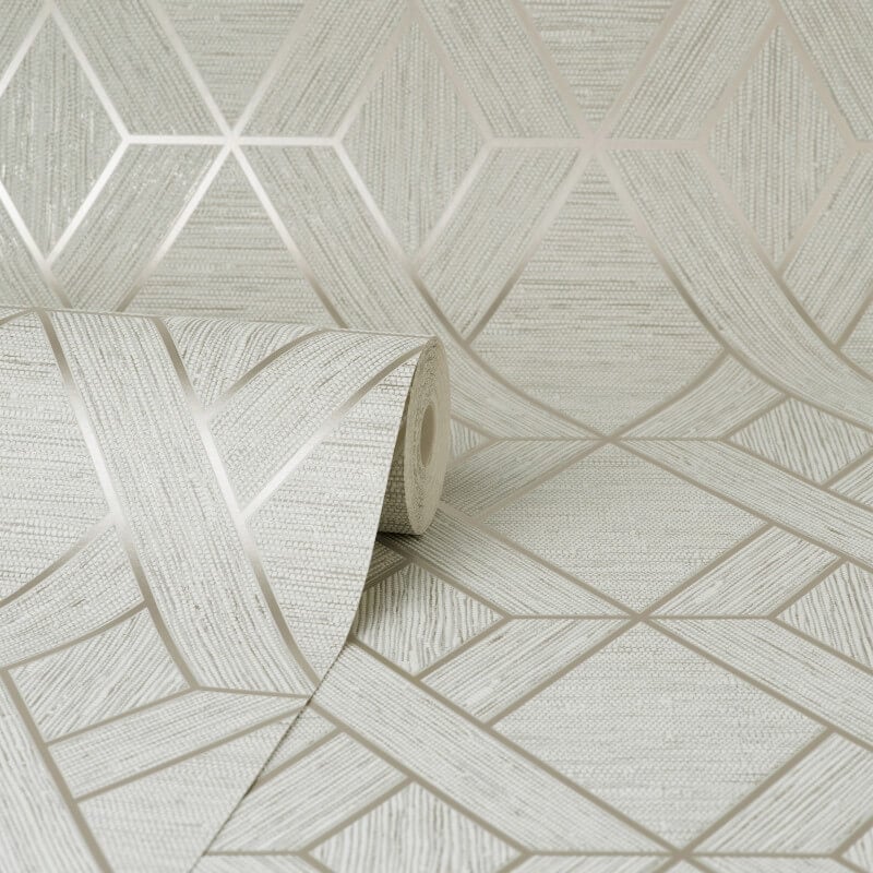 Miya Geometric Metallic Wallpaper - Natural - Fine Décor - FD43153 - Premier Wallcovering