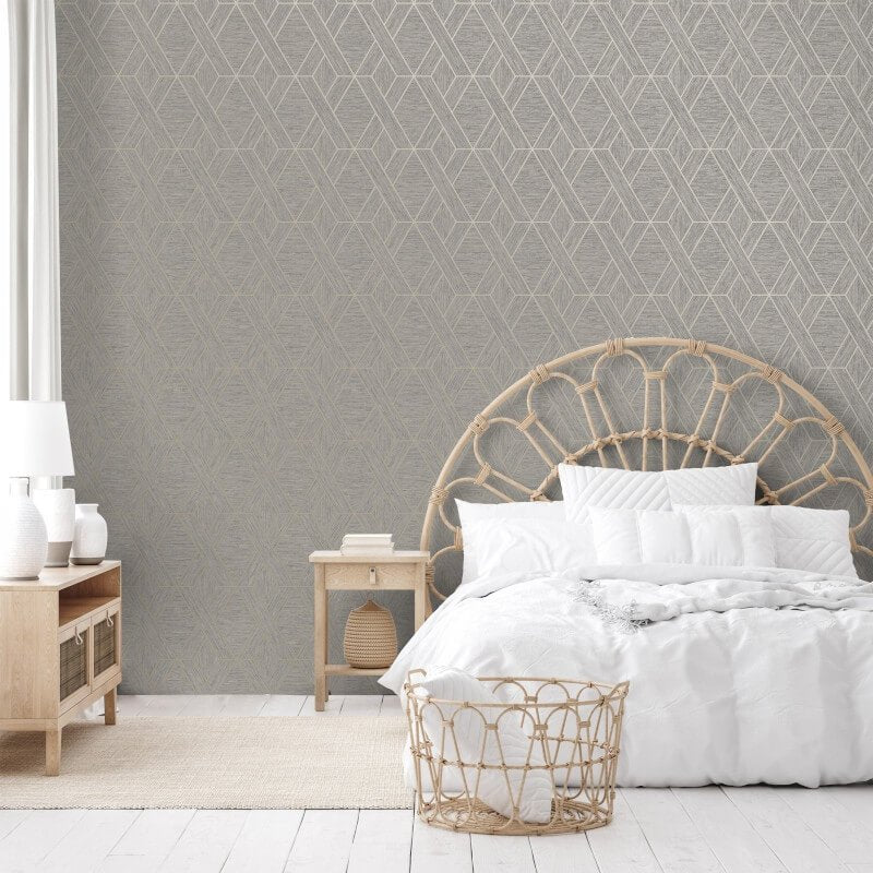Miya Geometric Metallic Wallpaper - Grey - Fine Décor - FD43152 - Premier Wallcovering