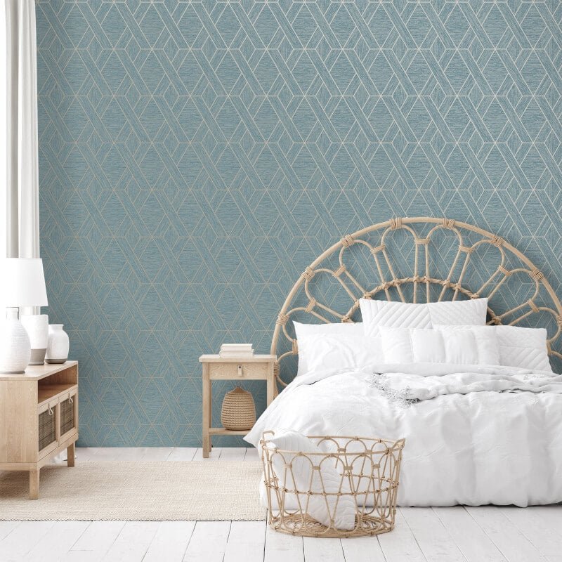 Miya Geometric Metallic Wallpaper - Teal - Fine Décor - FD43154 - Premier Wallcovering