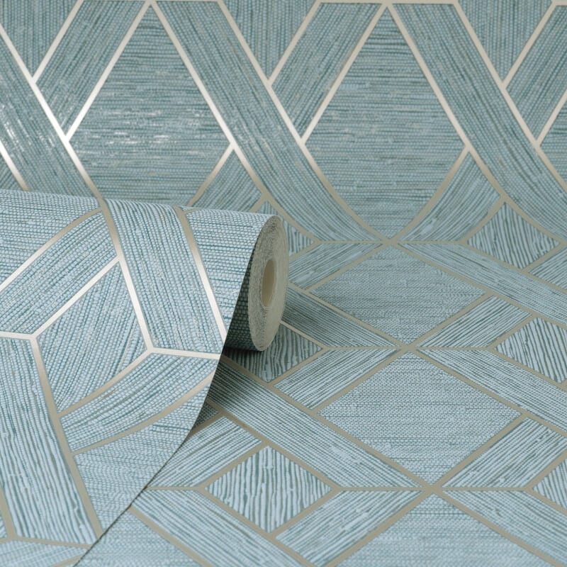 Miya Geometric Metallic Wallpaper - Teal - Fine Décor - FD43154 - Premier Wallcovering