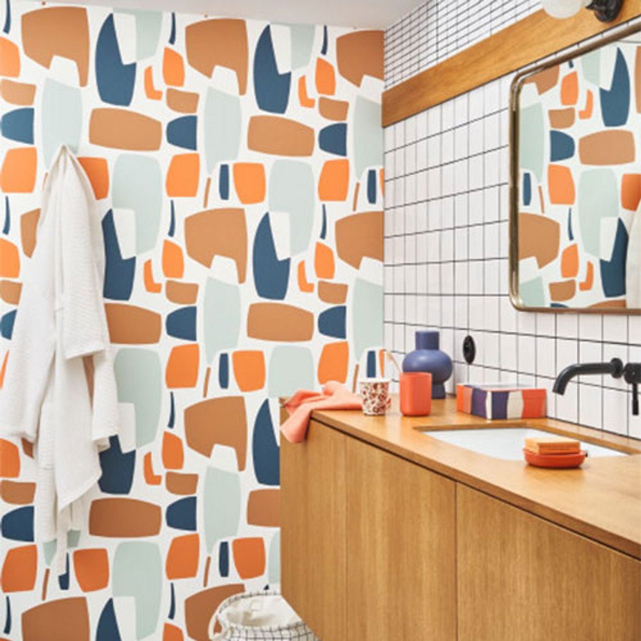 Module Milano Sixties Wallpaper - Orange And Celadon - Casadeco - 89383606 - Premier Wallcovering
