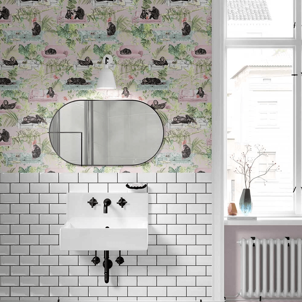 Monkey Business Wallpaper - Pink - The Graduate Collection - TB1MONKPIN - Premier Wallcovering