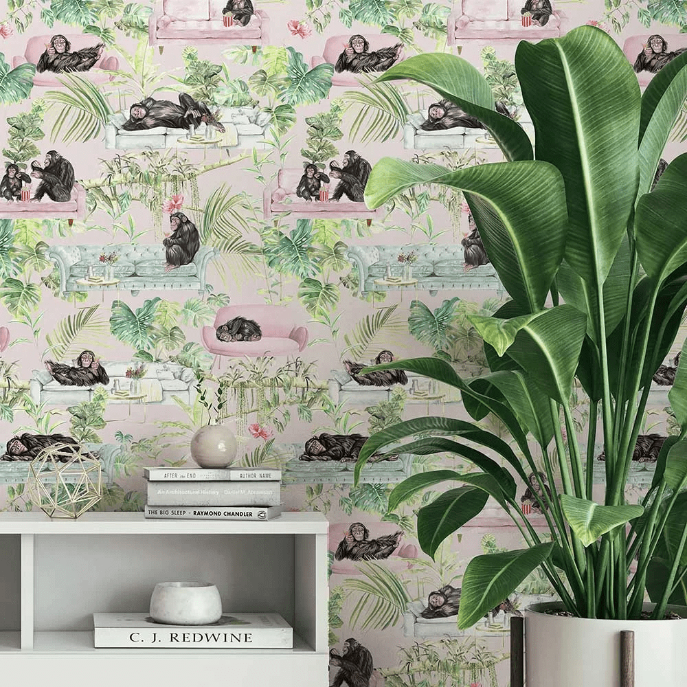 Monkey Business Wallpaper - Pink - The Graduate Collection - TB1MONKPIN - Premier Wallcovering