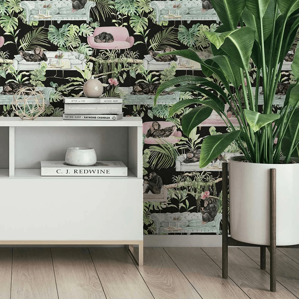 Monkey Business Wallpaper - Black - The Graduate Collection - TB1MONKBLA - Premier Wallcovering