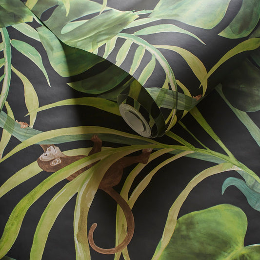 Monkey Business Wallpaper - Ebony - Clarke & Clarke - W0083/01 - Premier Wallcovering