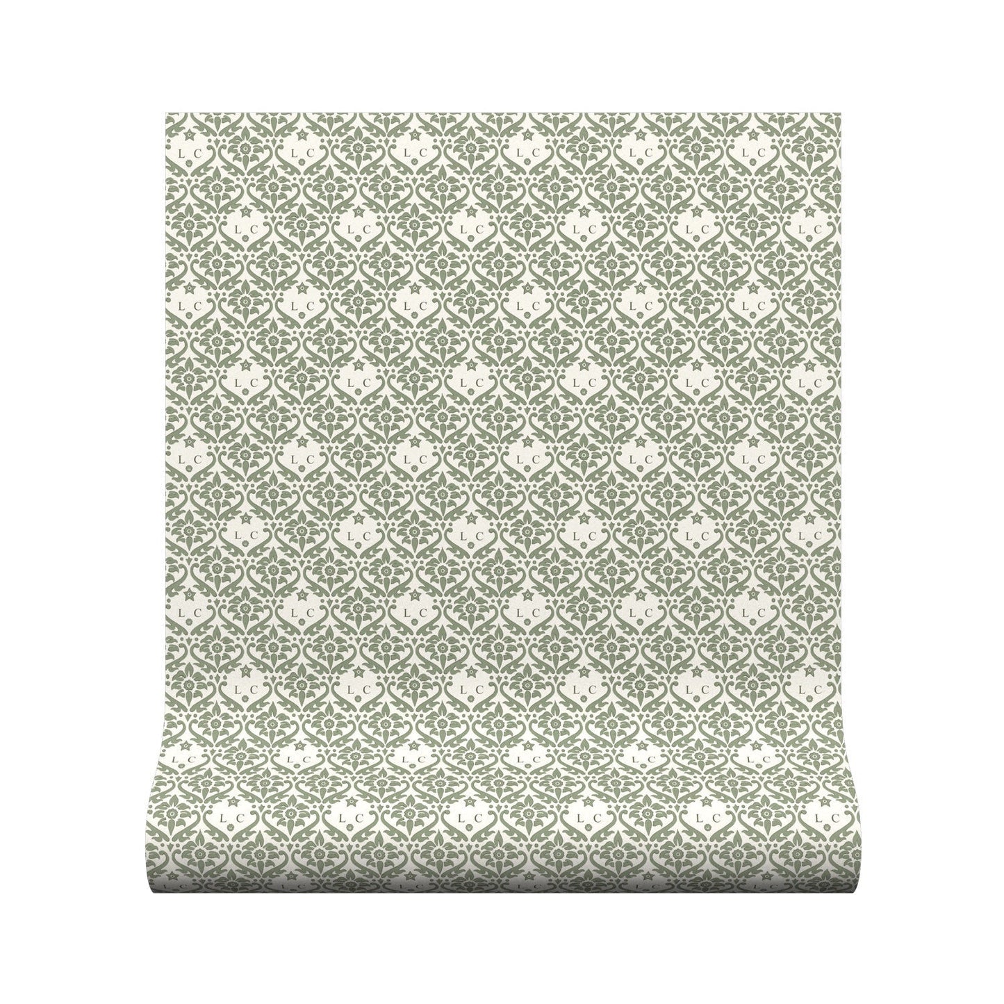 Monogram Damask Wallpaper - Fern - Warner House - Premier Wallcovering