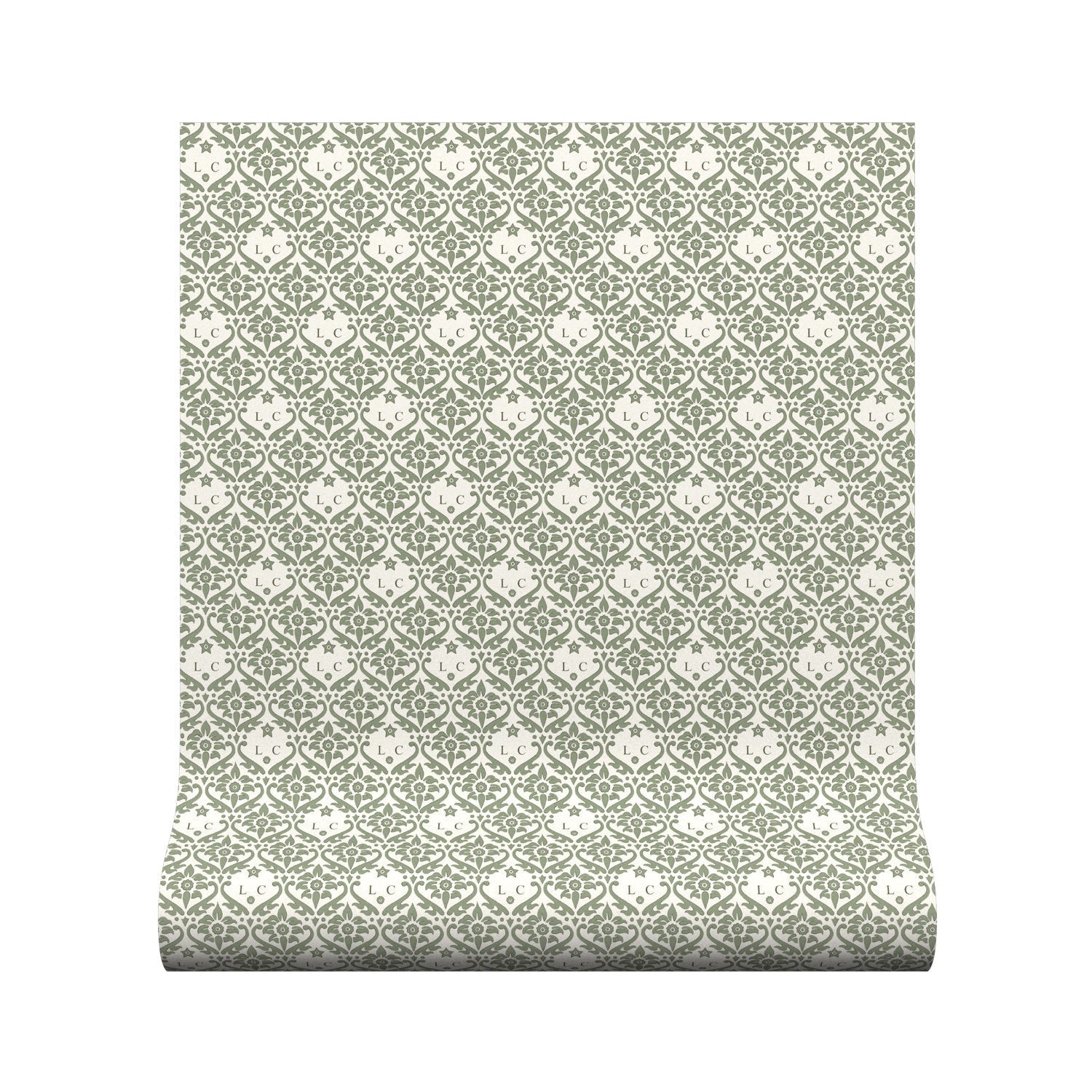 Monogram Damask Wallpaper - Fern - Warner House - Premier Wallcovering