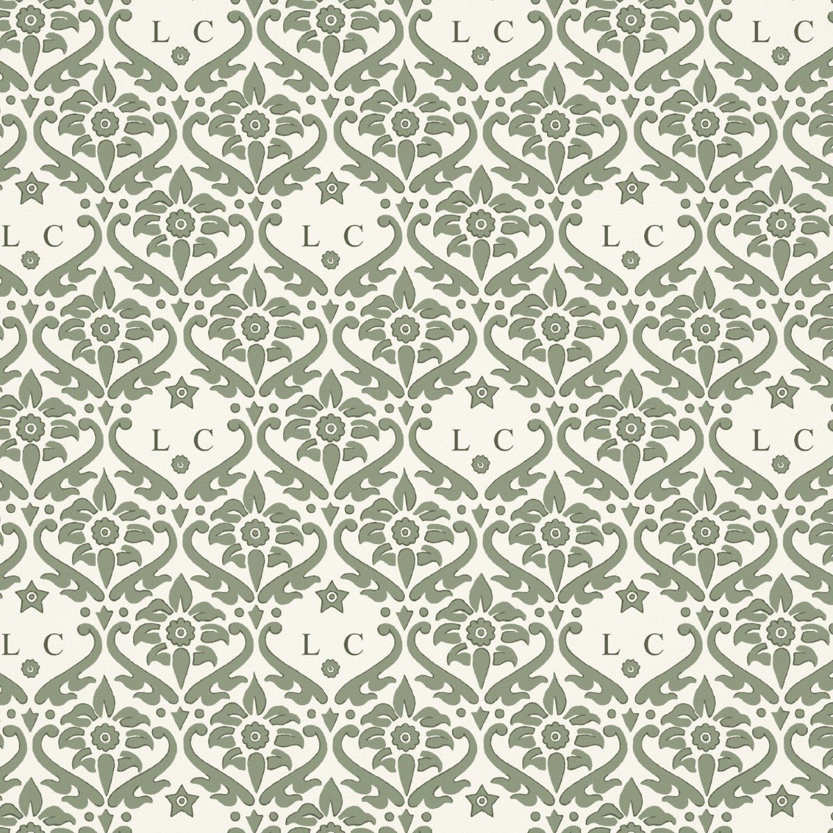 Monogram Damask Wallpaper - Fern - Warner House - Premier Wallcovering