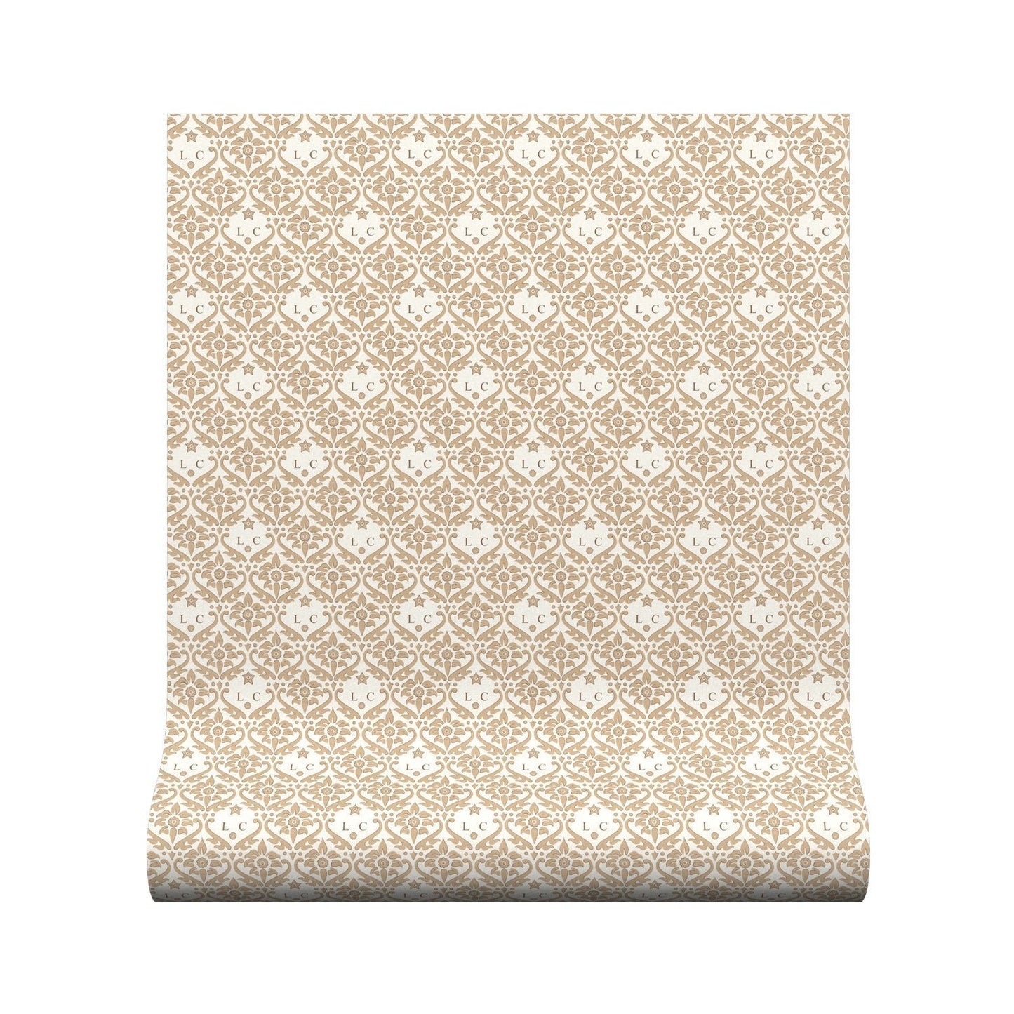 Monogram Damask Wallpaper - Natural - Warner House - Premier Wallcovering