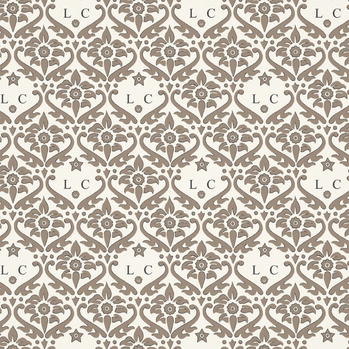 Monogram Damask Wallpaper - Taupe - Warner House - Premier Wallcovering