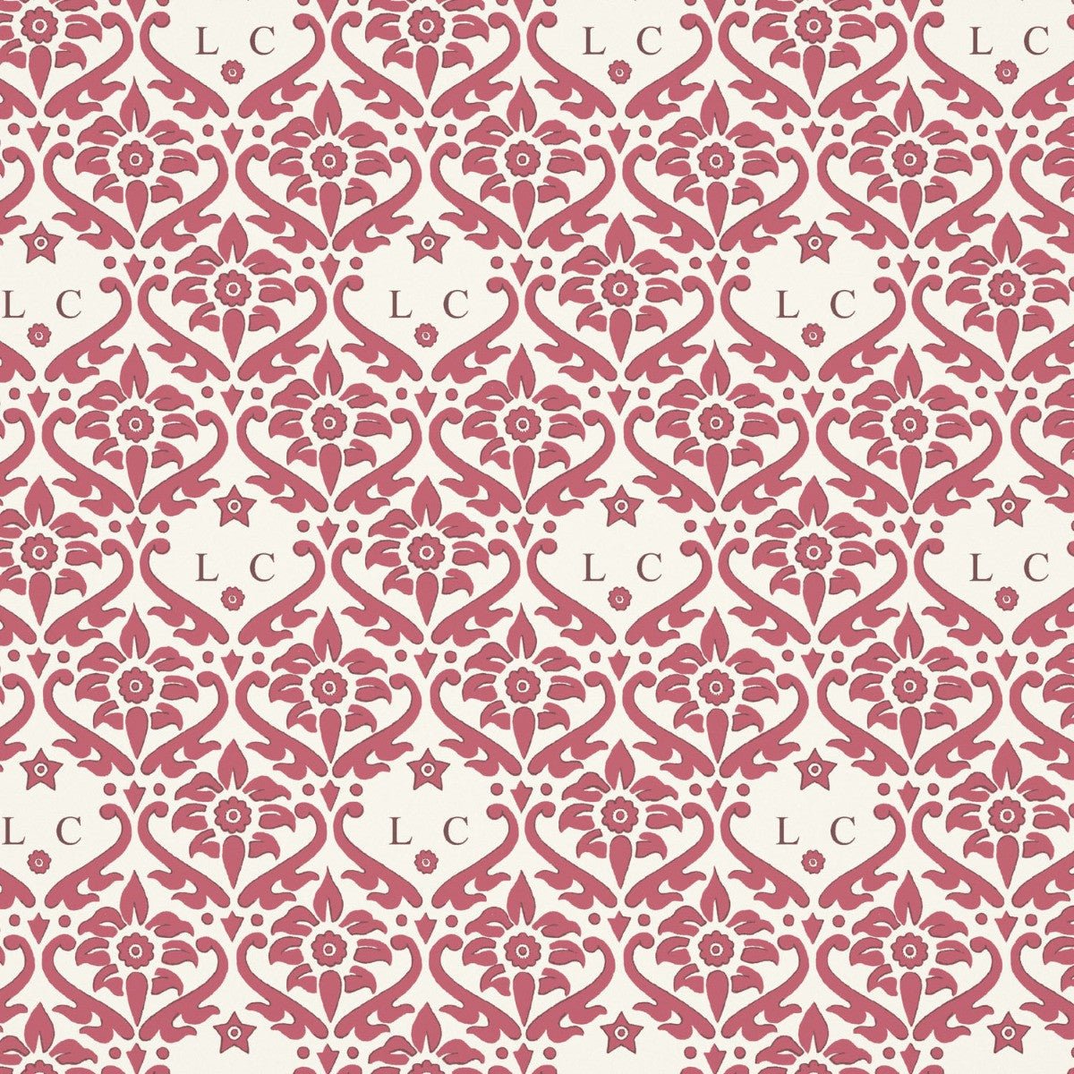 Monogram Damask Wallpaper - Raspberry - Warner House - Premier Wallcovering