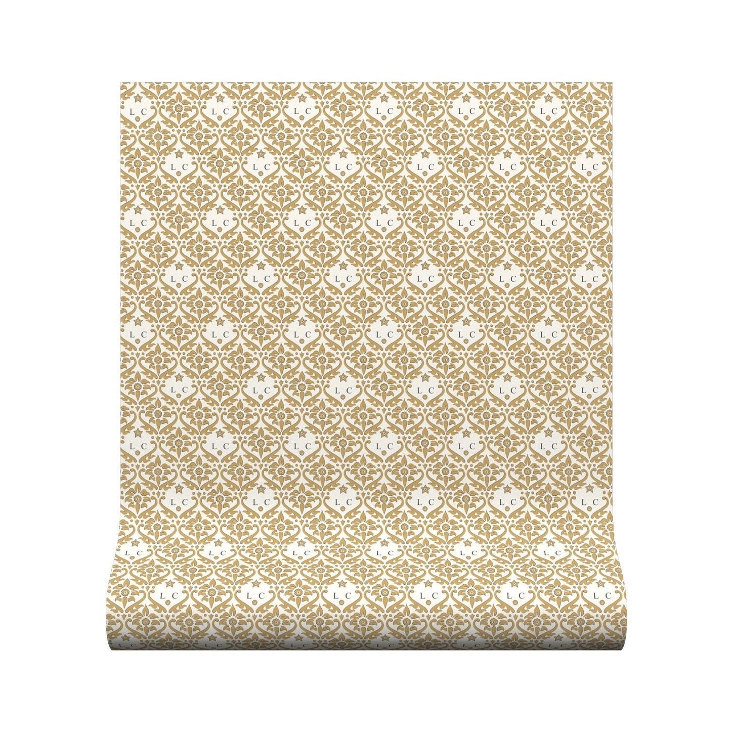 Monogram Damask Wallpaper - Gold - Warner House - Premier Wallcovering