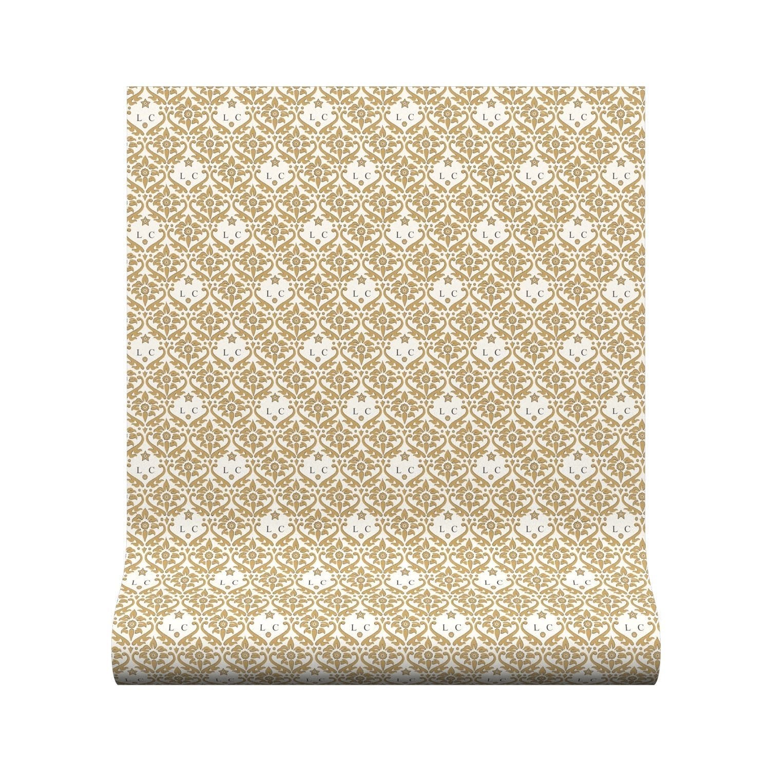 Monogram Damask Wallpaper - Gold - Warner House - Premier Wallcovering