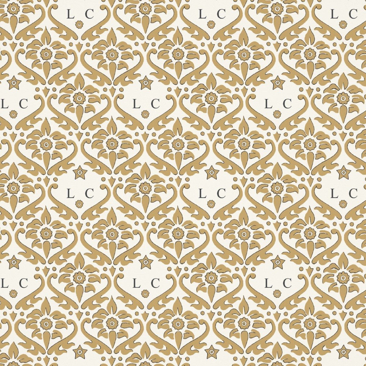 Monogram Damask Wallpaper - Gold - Warner House - Premier Wallcovering