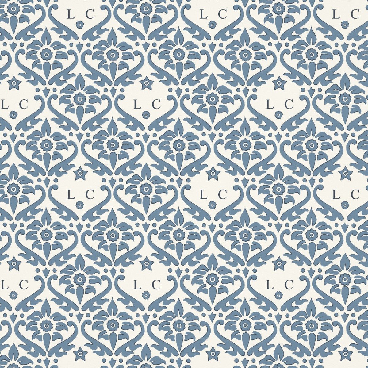 Monogram Damask Wallpaper - Blue - Warner House - Premier Wallcovering