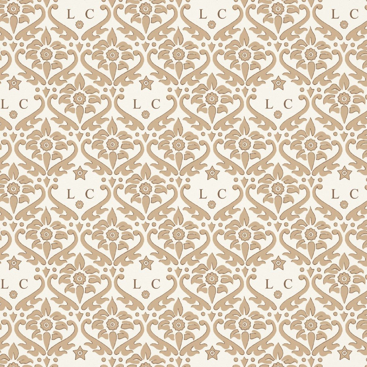 Monogram Damask Wallpaper - Natural - Warner House - Premier Wallcovering