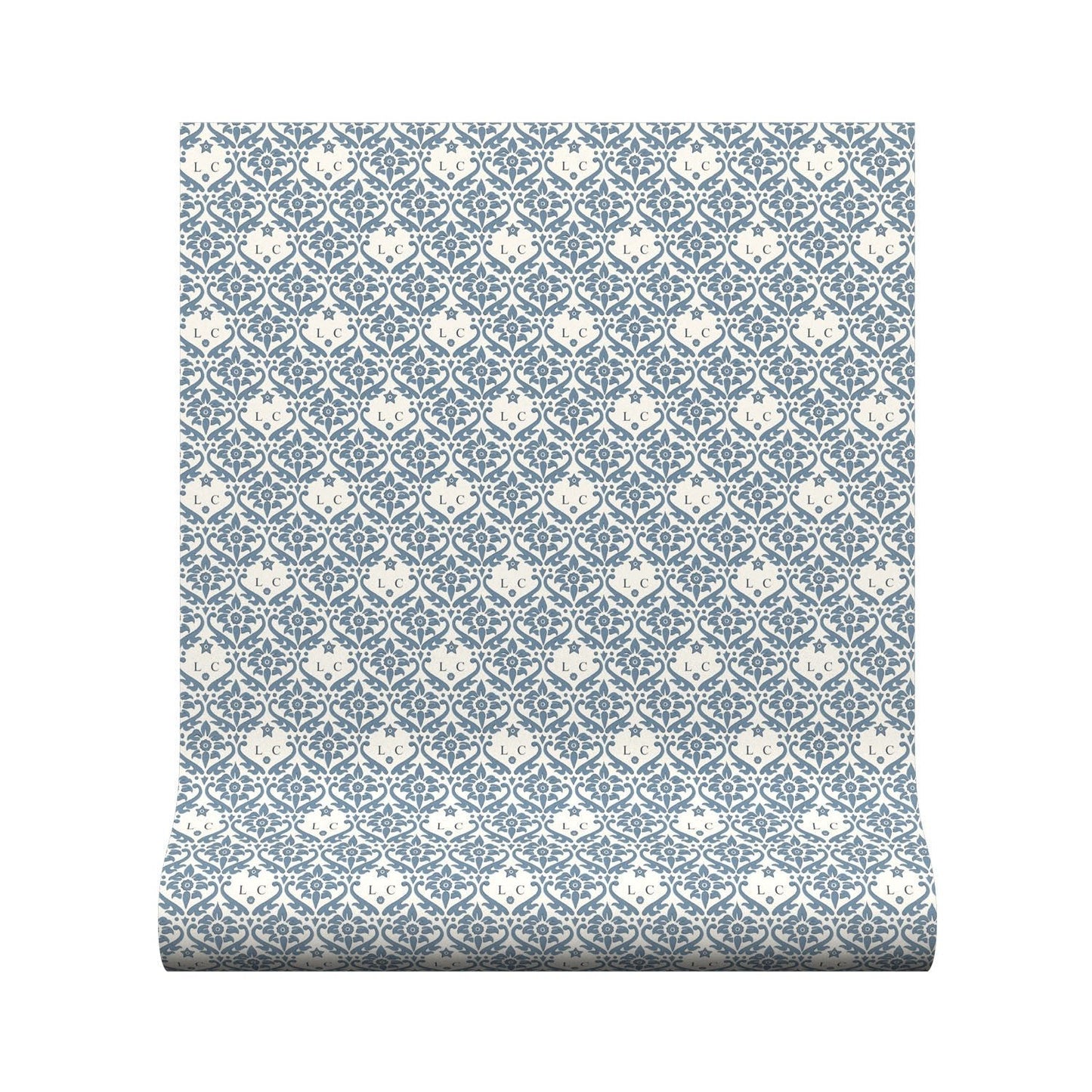 Monogram Damask Wallpaper - Blue - Warner House - Premier Wallcovering