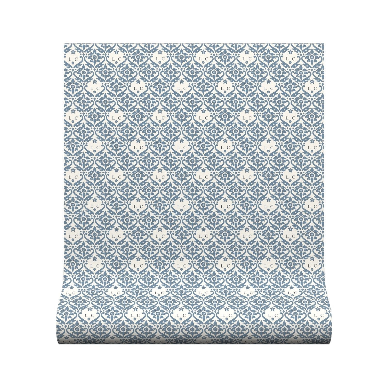 Monogram Damask Wallpaper - Blue - Warner House - Premier Wallcovering