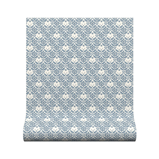 Monogram Damask Wallpaper - Blue - Warner House - Premier Wallcovering