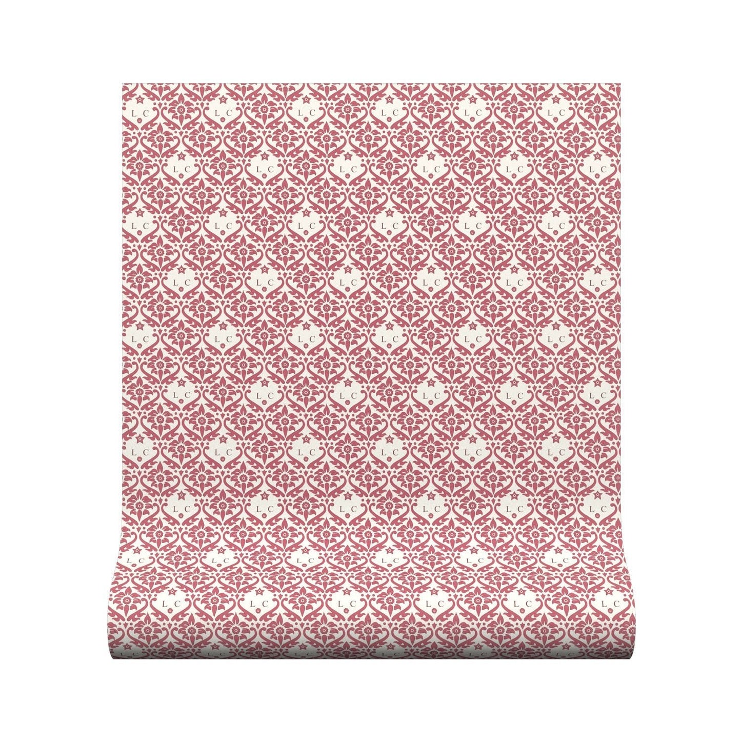 Monogram Damask Wallpaper - Raspberry - Warner House - Premier Wallcovering