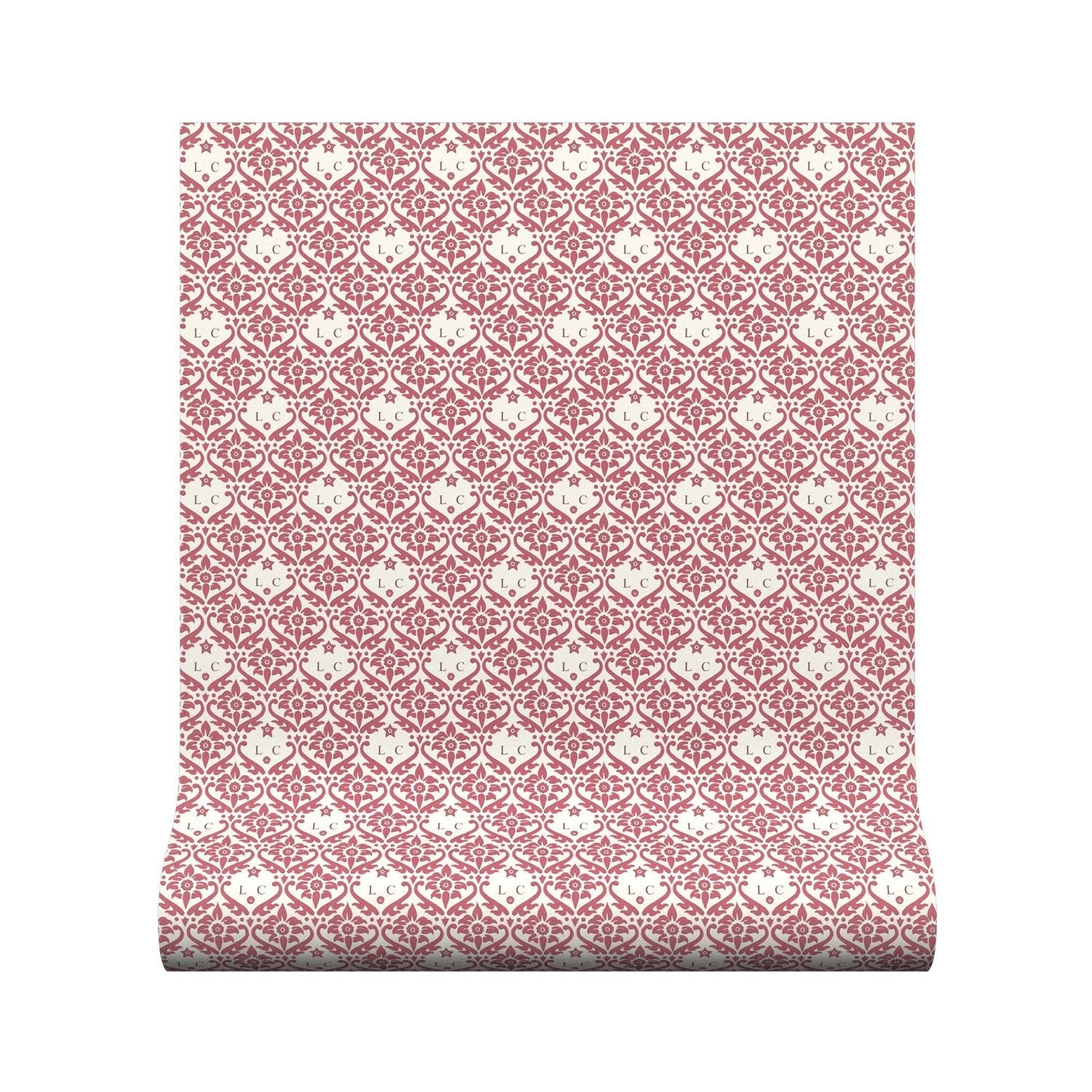 Monogram Damask Wallpaper - Raspberry - Warner House - Premier Wallcovering