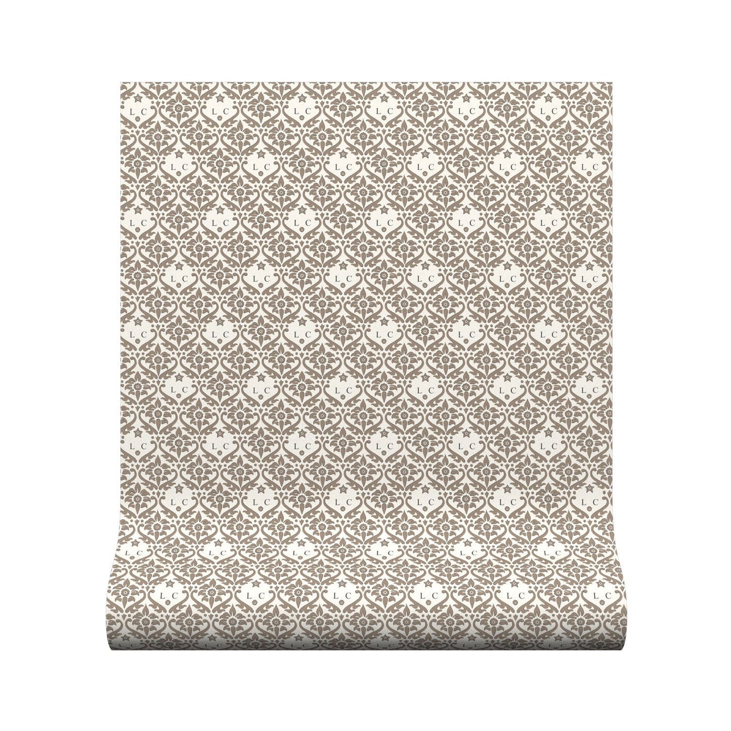 Monogram Damask Wallpaper - Taupe - Warner House - Premier Wallcovering