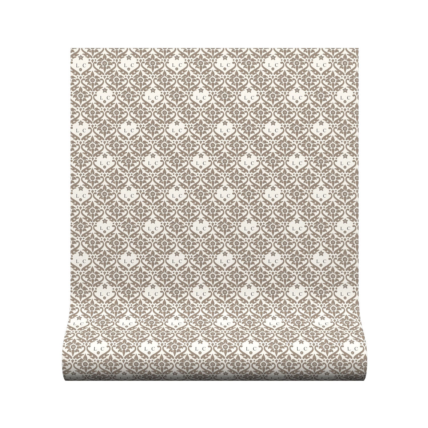 Monogram Damask Wallpaper - Taupe - Warner House - Premier Wallcovering
