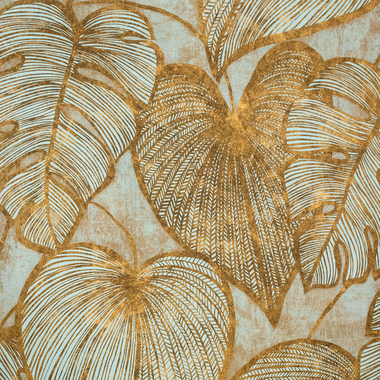 Monstera Lead Julie Feels Home Wallpaper - Gold Teal - Hohenberger - 26943 - Premier Wallcovering