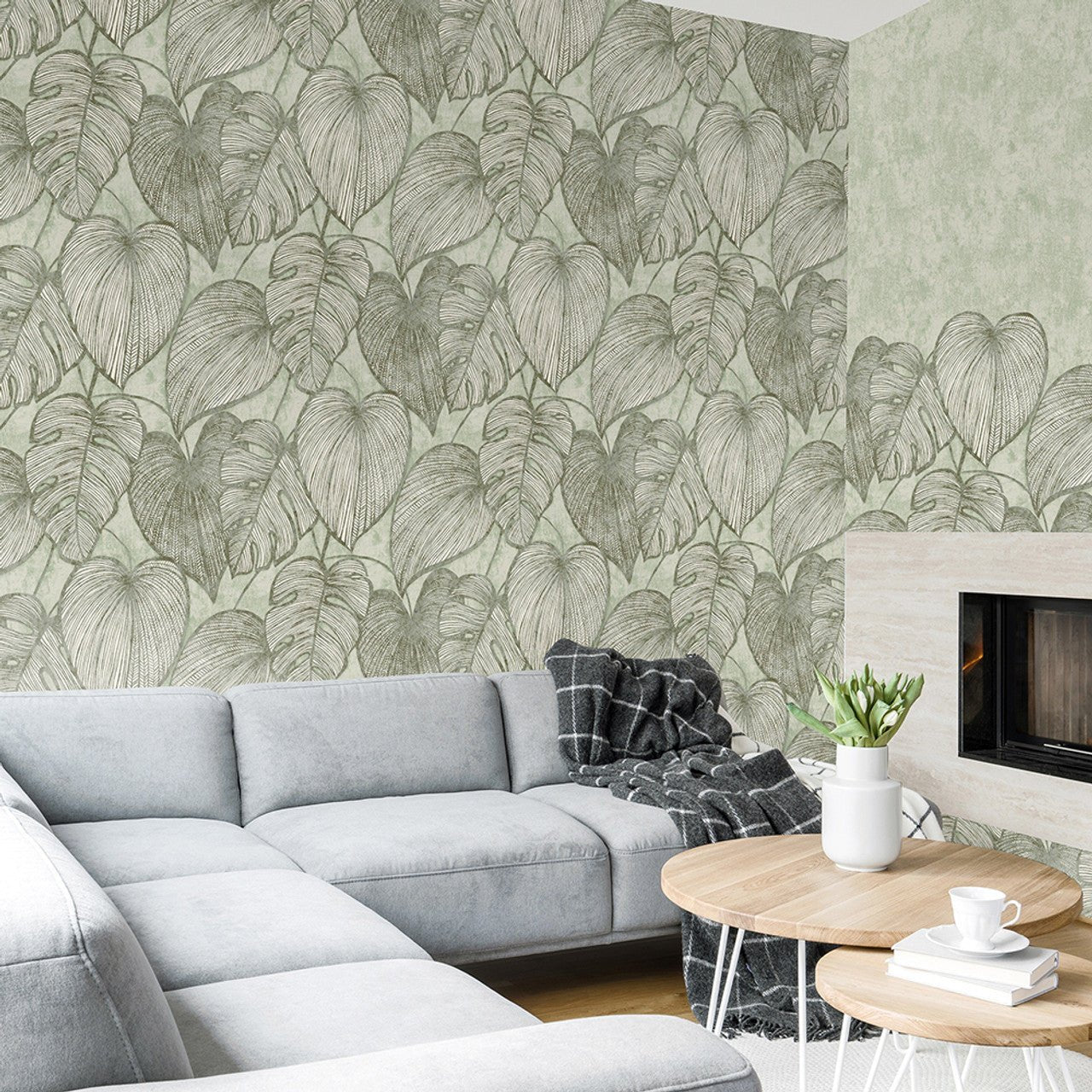 Monstera Lead Julie Feels Home Wallpaper - Olive Sage - Hohenberger - 26935 - Premier Wallcovering