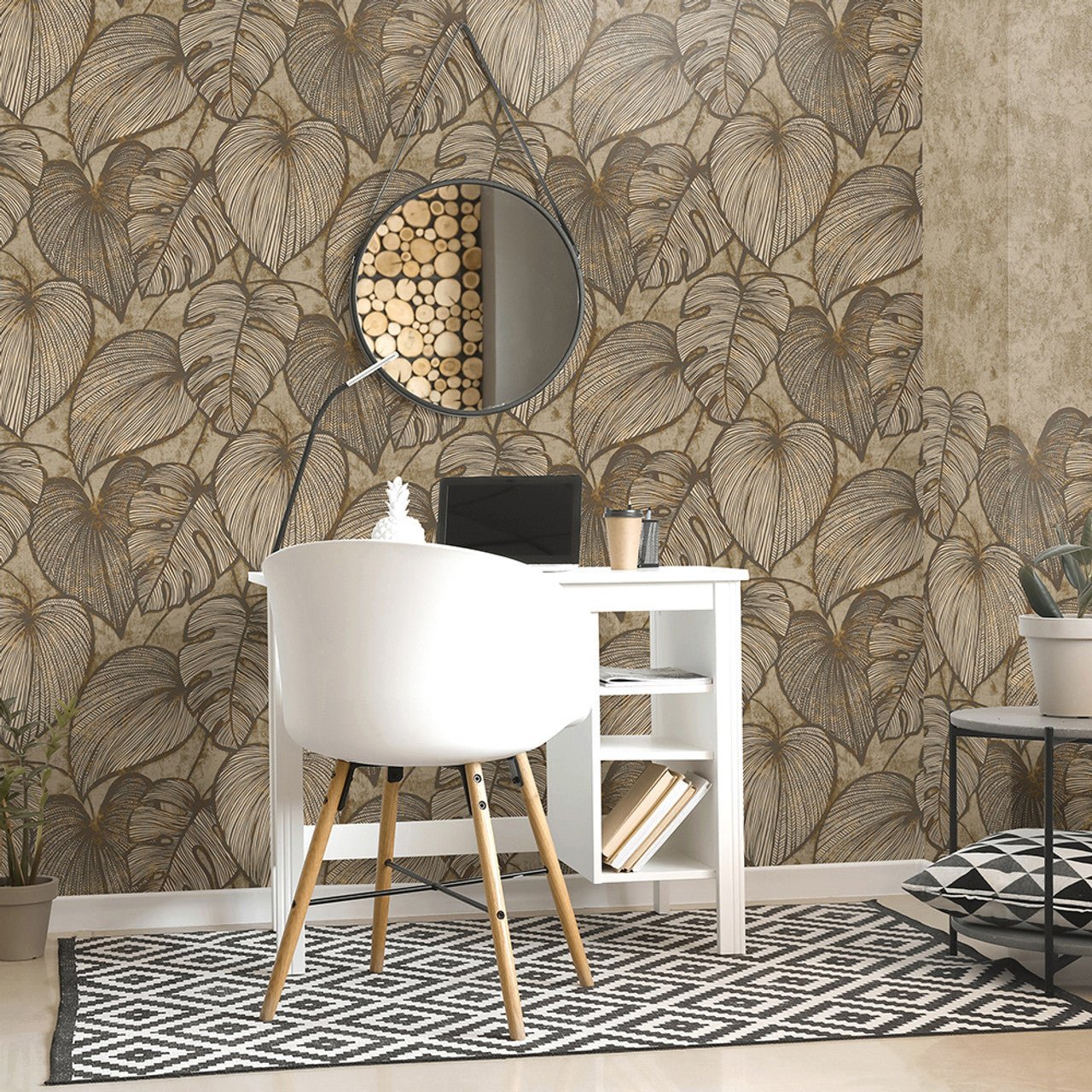 Monstera Lead Julie Feels Home Wallpaper - Black Walnut - Hohenberger - 26937 - Premier Wallcovering