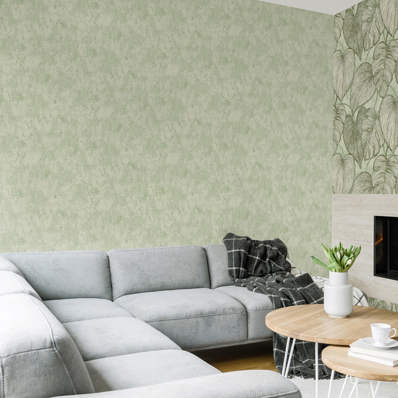 Monstera Plain Julie Feels Home Wallpaper - Sage - Hohenberger - 26945 - Premier Wallcovering